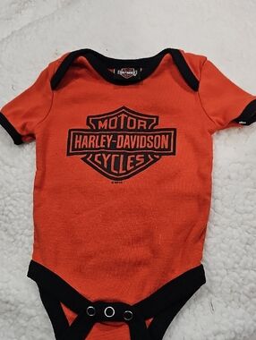 Vintage Harley-Davidson Orange and Black Baby One-Piece Bodysuit